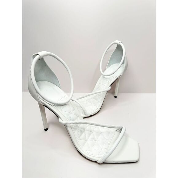 SCHUTZ Sandals Ladies Size 9.5B White Leather Open Square Toe Ankle Strap Heels - Picture 1 of 10